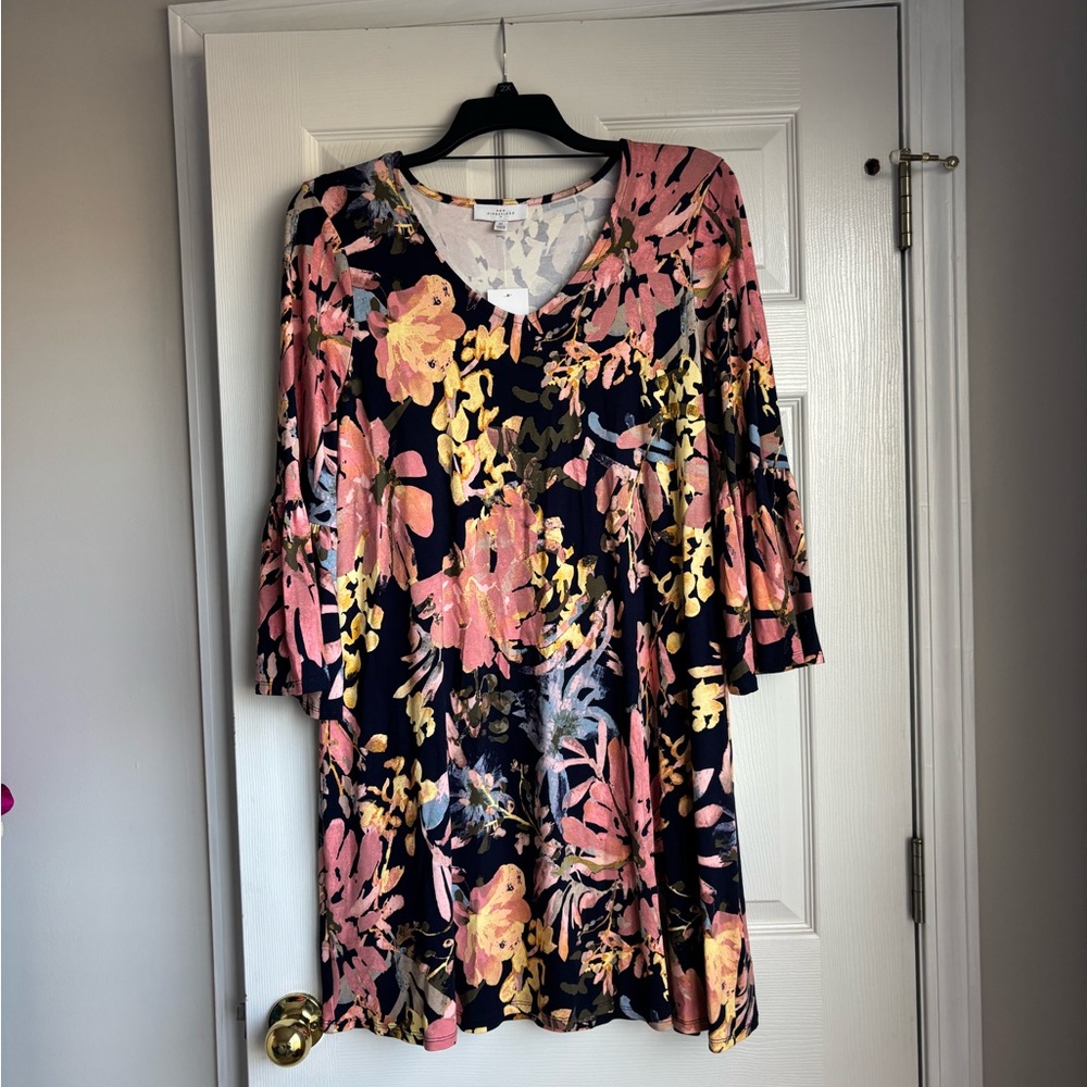 New Directions Multicolor Floral Long Sleeve Dress